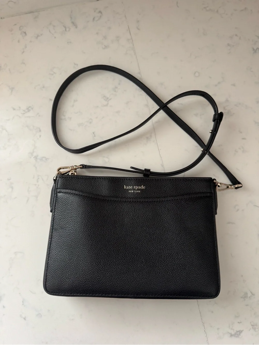 Kate Spade Black Pebbled Leather Crossbody with Gold Hardware